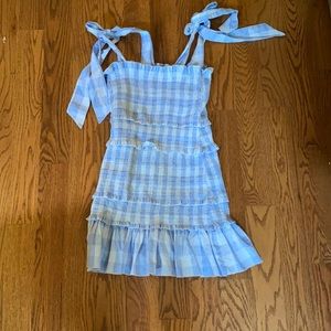 Light blue checker dress with tie straps